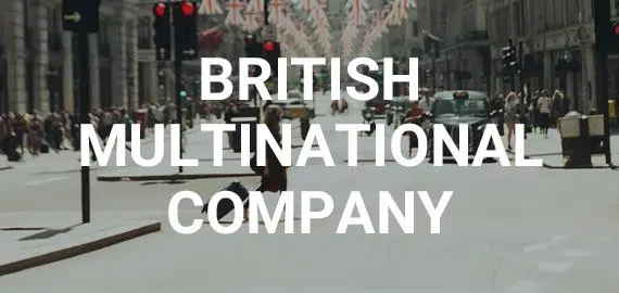 British Multinational company over an image of a British street