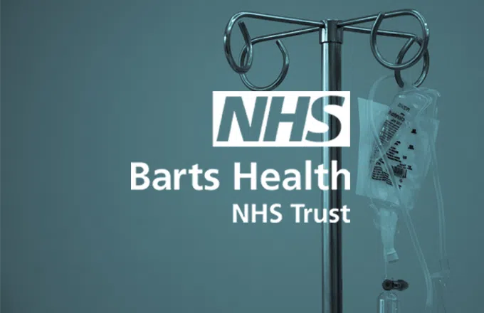 NHS Barts Health NHS Trust - logo over the image of a drip