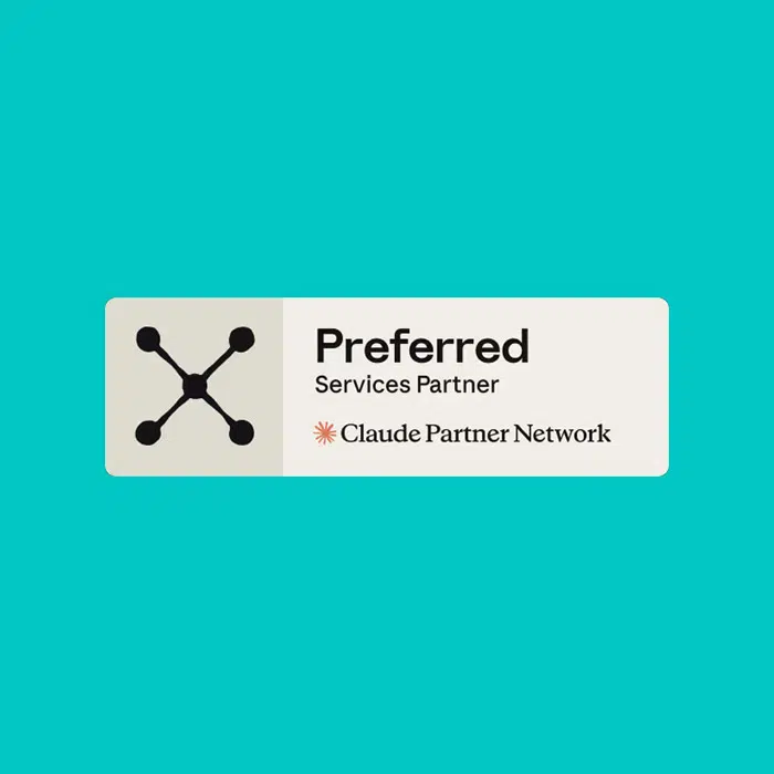 Claude Partner Network Preferred Services Partner badge featuring a connected-node network icon on the left, with 'Preferred Services Partner' text and the Claude Partner Network logo and branding on the right.