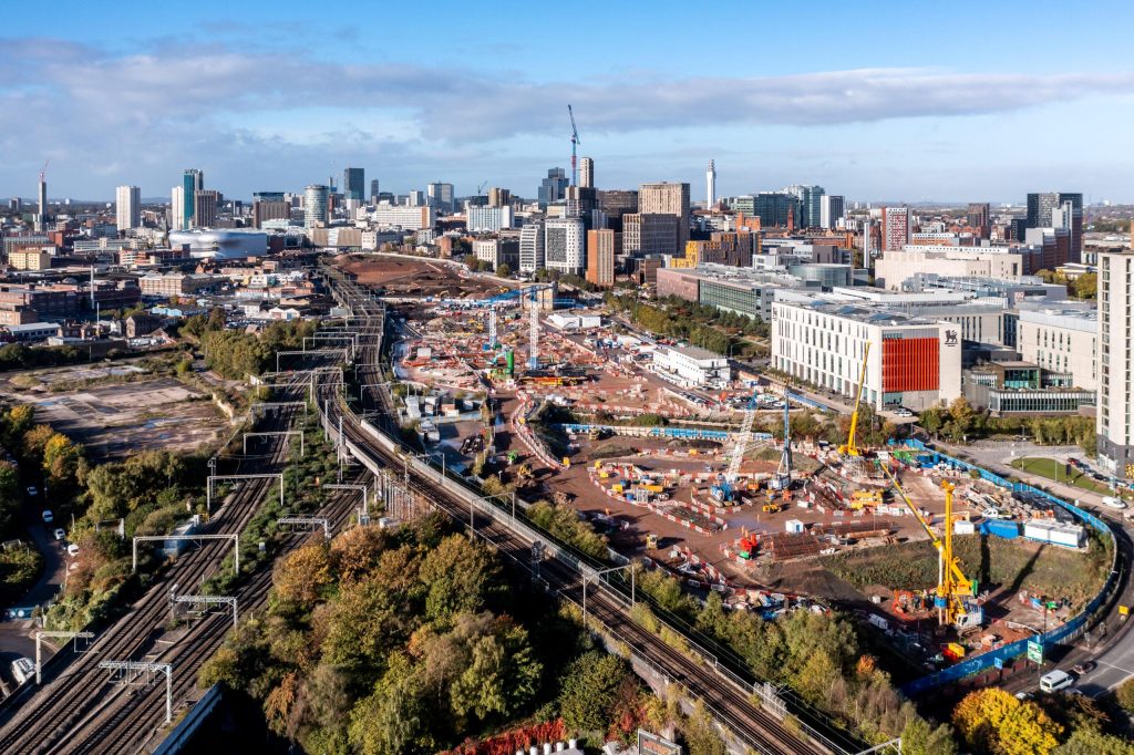 Aerial view of the construction site for HS2 Railway project