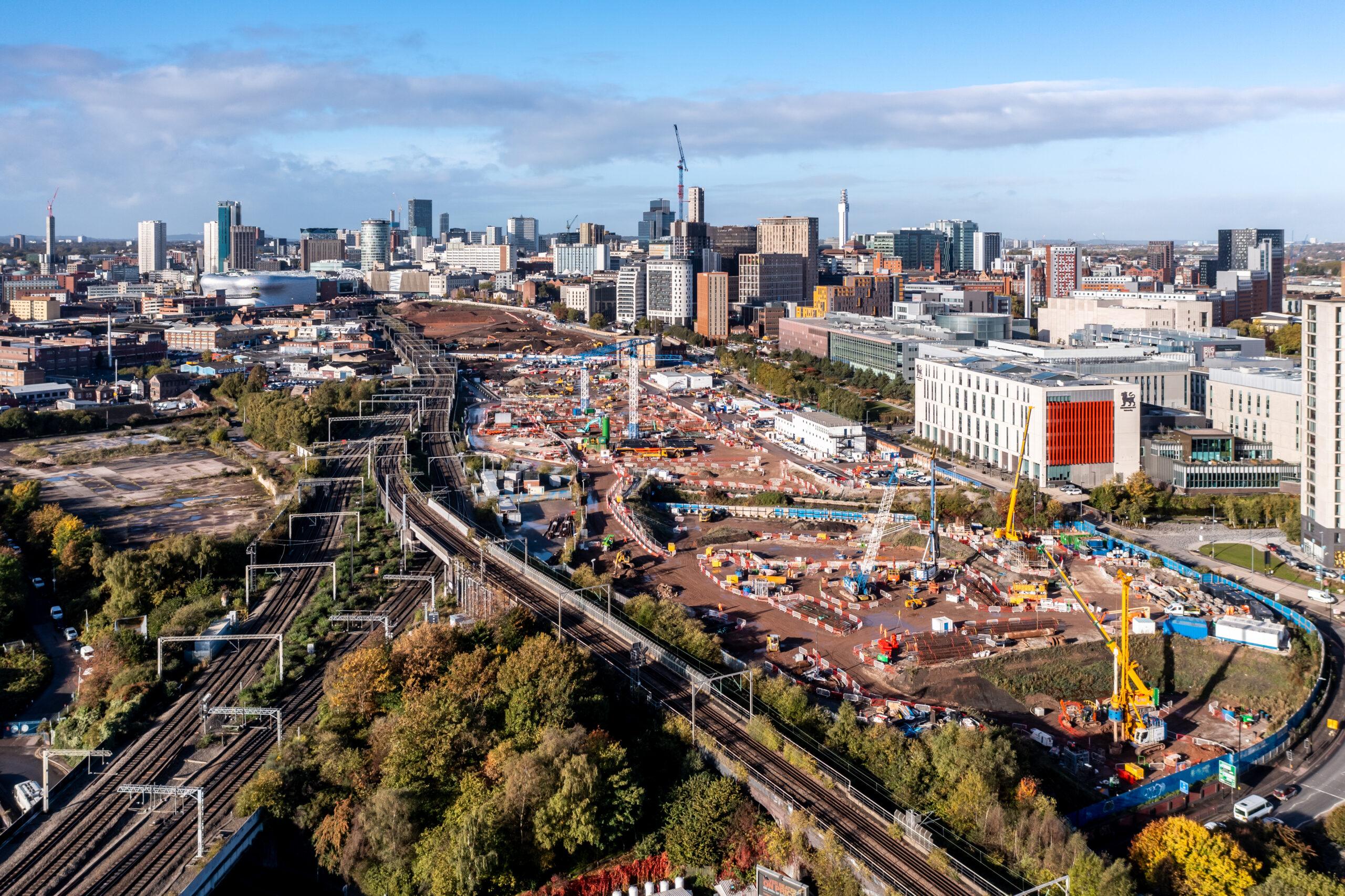 Aerial view of the construction site for HS2 Railway project