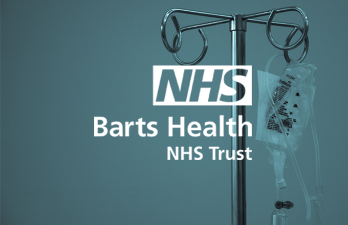 NHS Barts Health NHS Trust - logo over the image of a drip