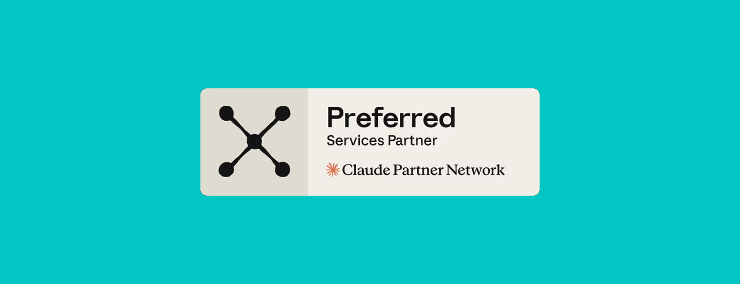 Claude Partner Network Preferred Services Partner badge featuring a connected-node network icon on the left, with 'Preferred Services Partner' text and the Claude Partner Network logo and branding on the right.